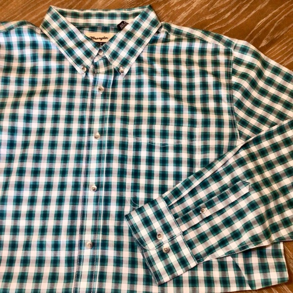 Wrangler Men’s Riata Green/White Plaid Long Sleeve Button Up Shirt Size XXL - Picture 1 of 11
